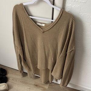 Free People V-Neck Tan Long Sleeve Top